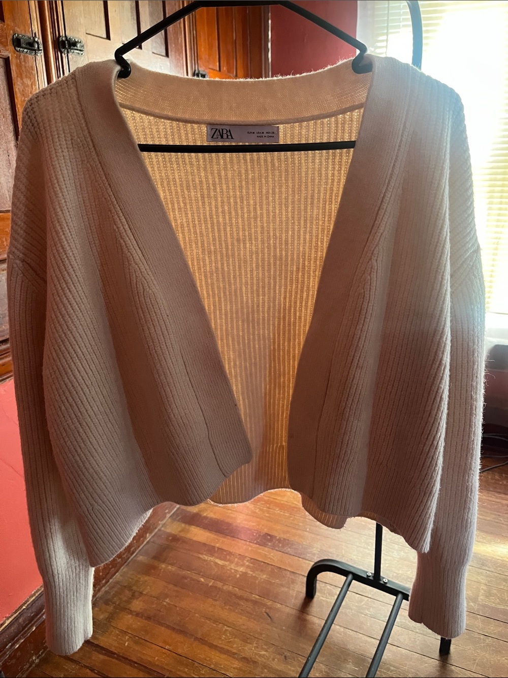 Zara Cream Ribbed Open-Front Cardigan